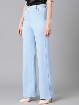 KOTTY - Women's Blue Solid High Waist Trouser
