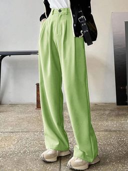 KOTTY - Women's Green Solid High Waist Trouser