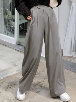 KOTTY - Women's Grey Solid High Waist Trouser