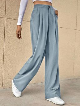 KOTTY - Women's Blue Solid High Waist Trouser
