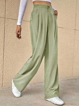 KOTTY - Women's Green Solid High Waist Trouser
