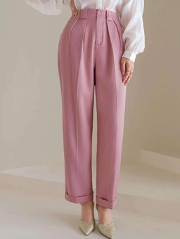 KOTTY - Women's Pink Solid High Waist Trouser