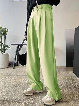 KOTTY - Women's Green Solid Mid Waist Trouser