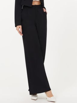 KOTTY - Women's Black Solid Mid Waist Trouser