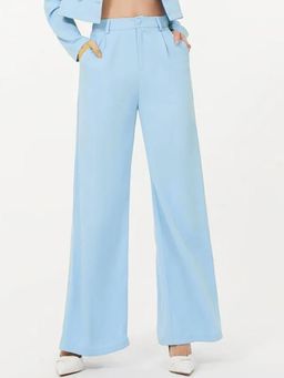 KOTTY - Women's Blue Solid High Waist Trouser