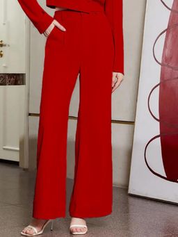 KOTTY - Women's Red Solid High Waist Trouser