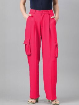 KOTTY - Women's Red Solid High Waist Trouser