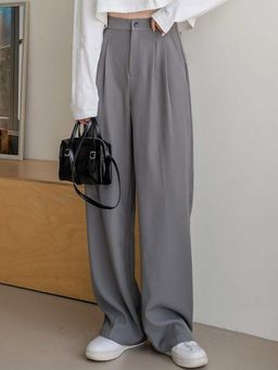 KOTTY - Women's Grey Solid High Waist Trouser