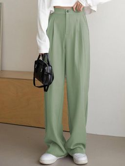 KOTTY - Women's Green Solid High Waist Trouser