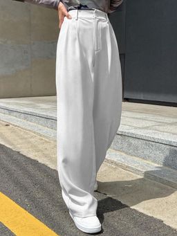 KOTTY - Women's White Solid Mid Waist Trouser