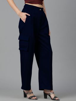 KOTTY - Women's Blue Solid High Waist Trouser
