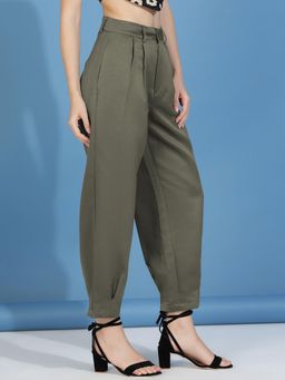 KOTTY - Women's Green Solid High Waist Trouser