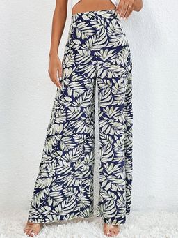 KOTTY - Women's Blue Printed High Waist Trouser