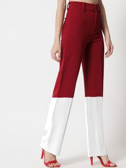 KOTTY - Women's Maroon Colorblock High Waist Trouser