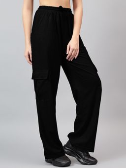 KOTTY - Women's Black Solid High Waist Cargo