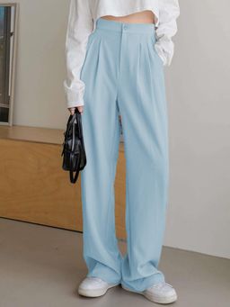 KOTTY - Women's Blue Solid High Waist Trouser