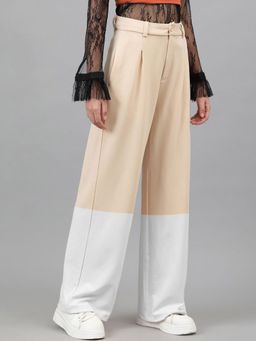 KOTTY - Women's Beige Colorblock High Waist Trouser