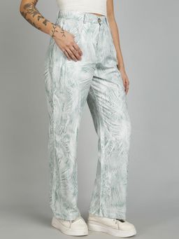 KOTTY - Women's White Printed High Waist Trouser