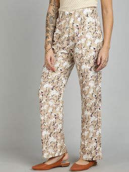 KOTTY - Women's Beige Printed High Waist Trouser