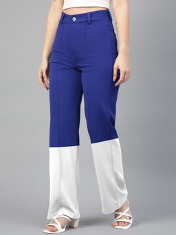 KOTTY - Women's Blue Colorblock High Waist Trouser