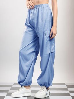 KOTTY - Women's Blue Solid High Waist Jogger