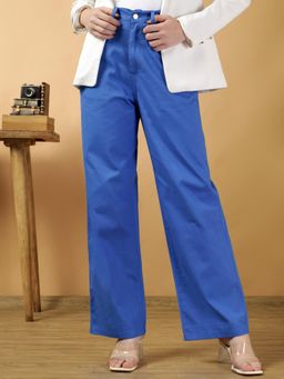KOTTY - Women's Blue Solid High Waist Trouser
