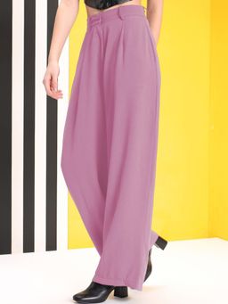 KOTTY - Women's Purple Solid High Waist Trouser