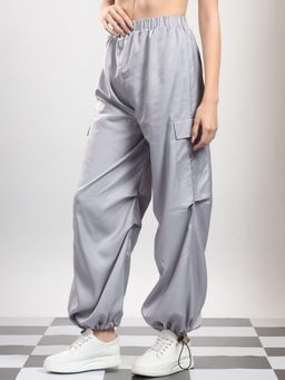 KOTTY - Women's Grey Solid High Waist Cargo