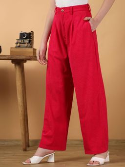 KOTTY - Women's Pink Solid High Waist Trouser