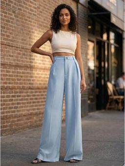 KOTTY - Women's Blue Solid High Waist Trouser