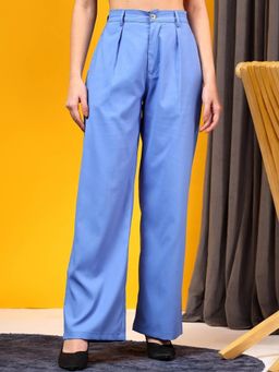 KOTTY - Women's Blue Solid High Waist Trouser