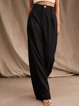 KOTTY - Women's Black Solid High Waist Trouser
