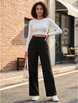 KOTTY - Women's Black Solid High Waist Trouser