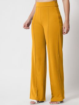 KOTTY - Women's Yellow Solid High Waist Trouser