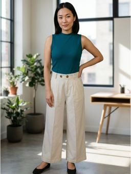 KOTTY - Women's White Solid High Waist Trouser