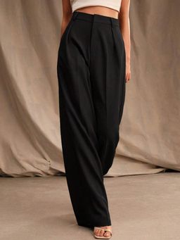 KOTTY - Women's Black Solid High Waist Trouser