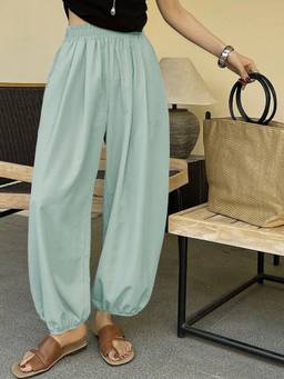 KOTTY - Women's Green Solid High Waist Trouser