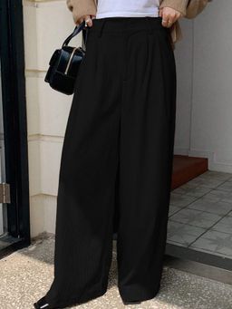 KOTTY - Women's Black Solid High Waist Trouser