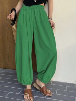 KOTTY - Women's Green Solid High Waist Trouser