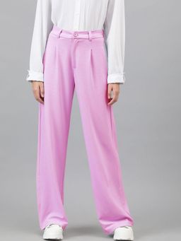 KOTTY - Women's Pink Solid High Waist Trouser