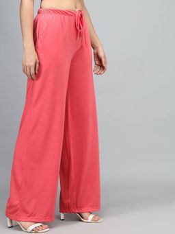 KOTTY - Women's Pink Solid Mid Waist Trouser