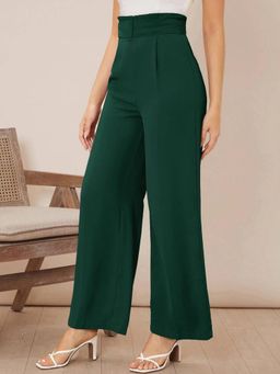 KOTTY - Women's Green Solid High Waist Trouser