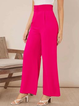 KOTTY - Women's Pink Solid High Waist Trouser