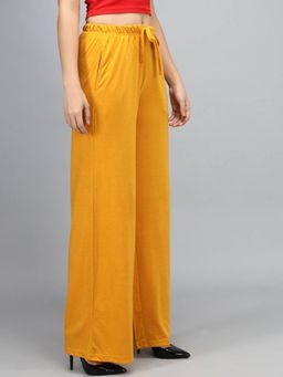 KOTTY - Women's Yellow Solid High Waist Trouser