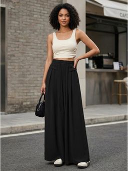 KOTTY - Women's Black Solid High Waist Trouser