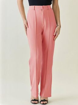 KOTTY - Women's Pink Solid High Waist Trouser