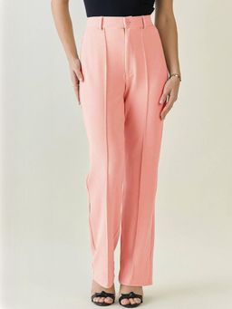 KOTTY - Women's Pink Solid High Waist Trouser