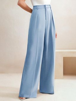 KOTTY - Women's Blue Solid High Waist Trouser