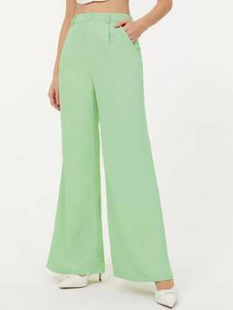 KOTTY - Women's Green Solid High Waist Trouser