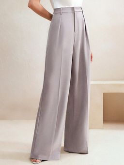 KOTTY - Women's Taupe Solid High Waist Trouser